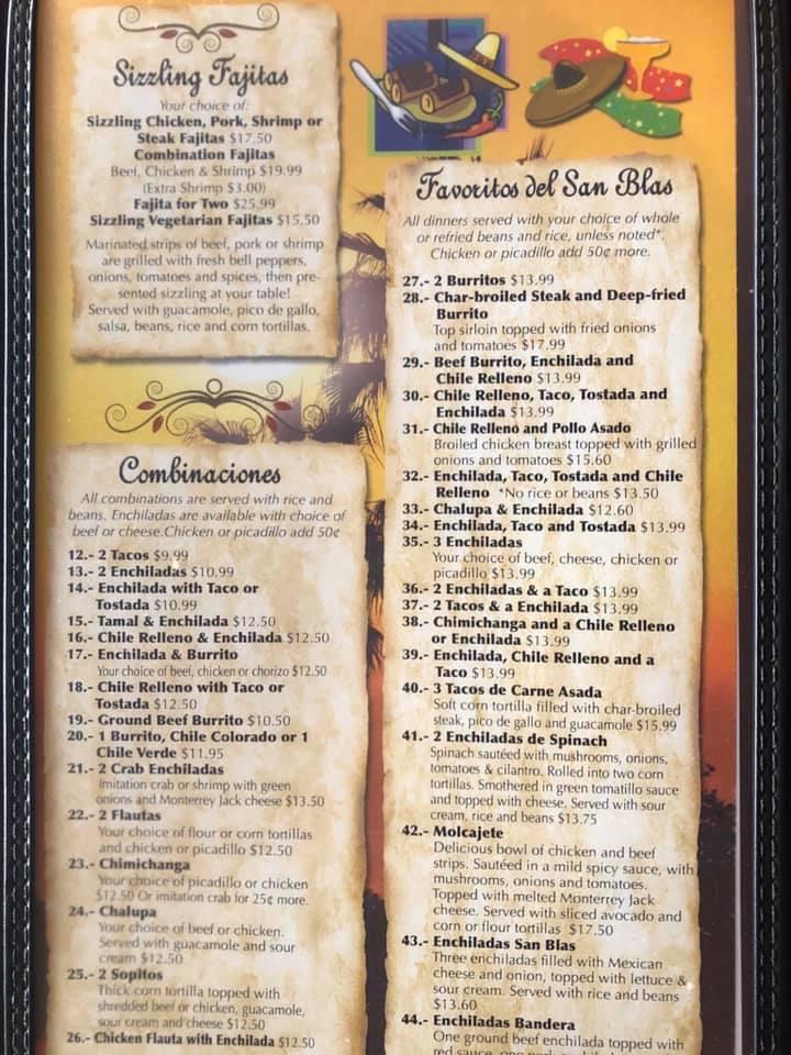 Menu at San Blas Mexican Restaurant, West Linn