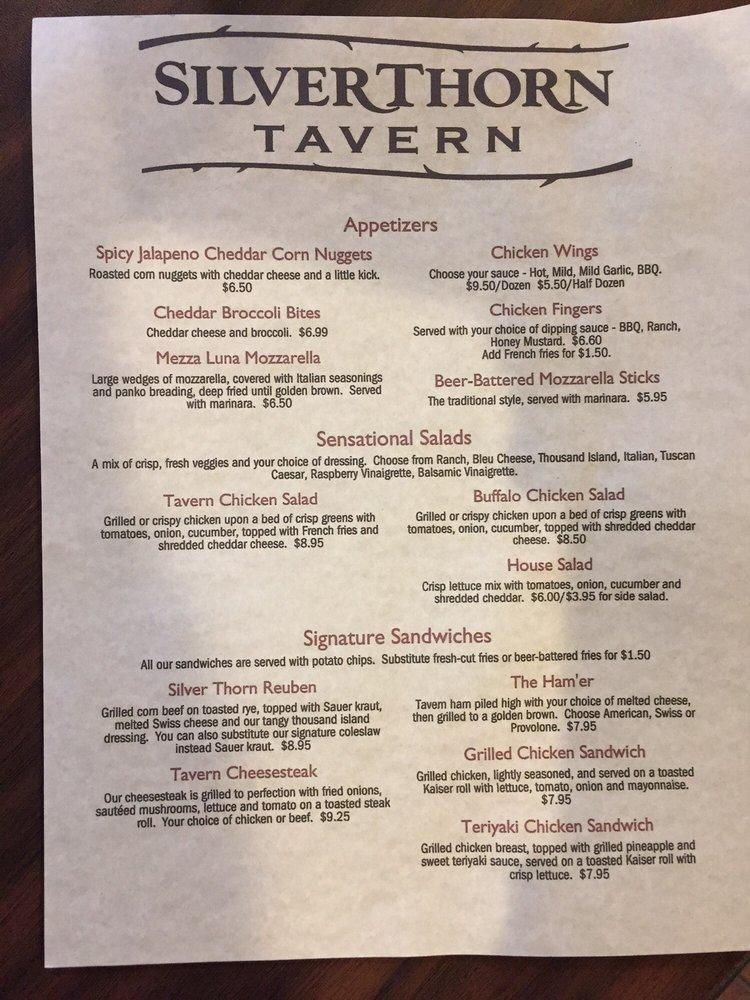 Carta del pub y bar Silver Thorn Tavern, Hughesville