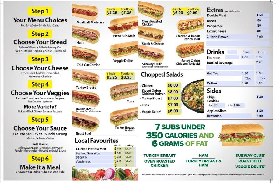 Subway menu and deals prices