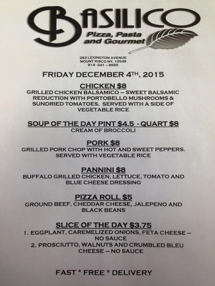Menu at Basilico Pizza, Pasta & Gourmet pizzeria, Mount Kisco