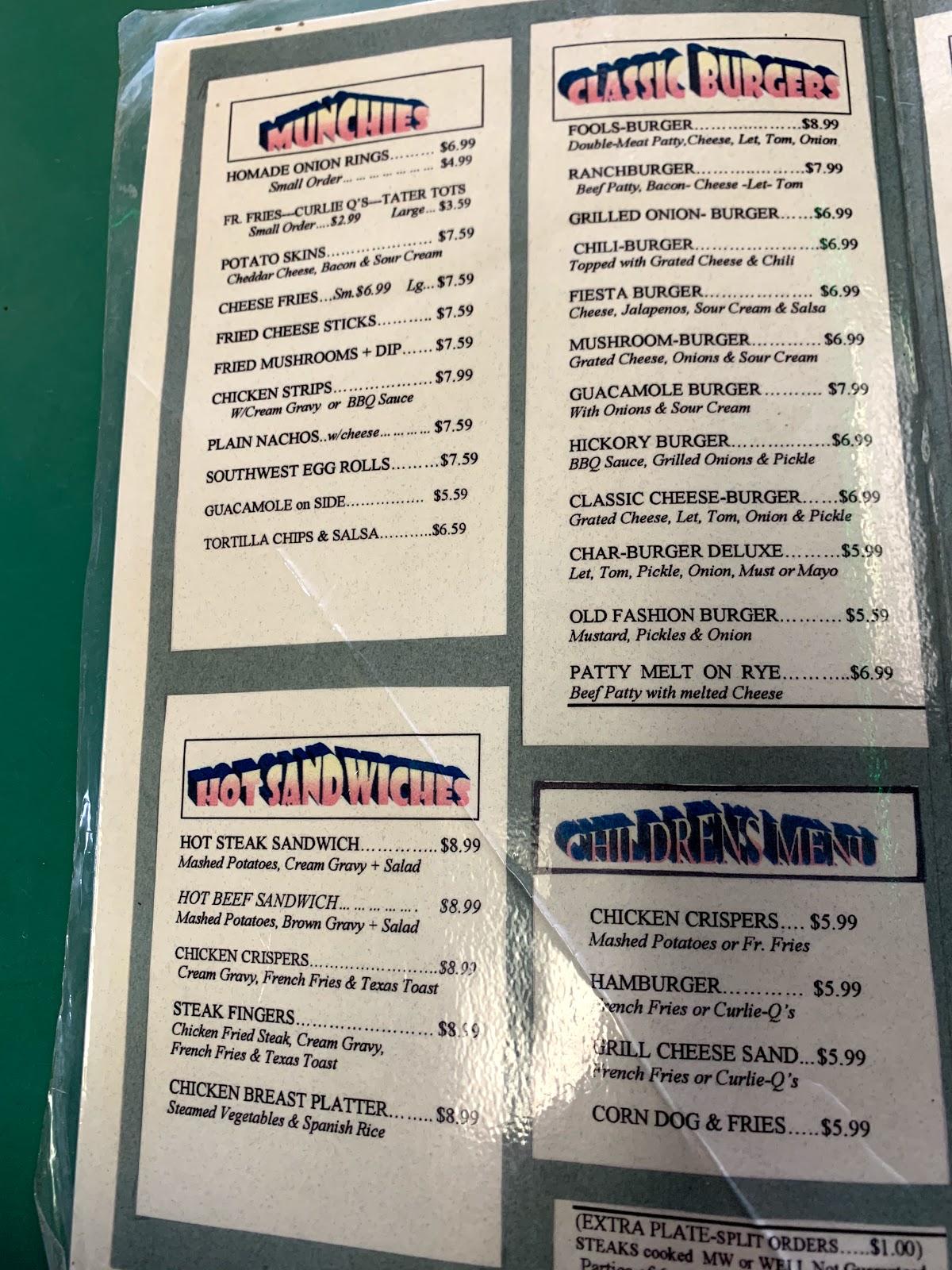 Menu at Kumback Lunch restaurant, Perry