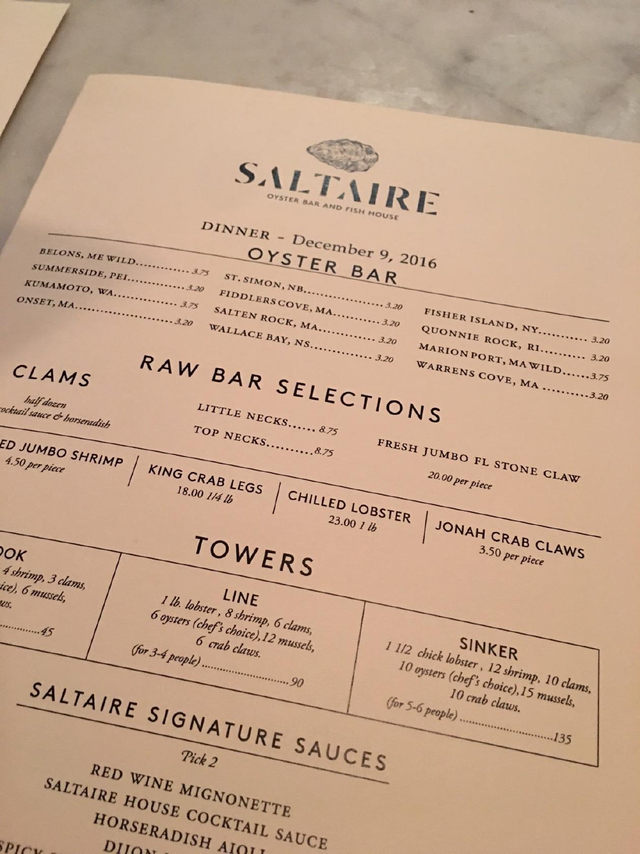 Menu at Saltaire Oyster Bar and Fish House, Port Chester