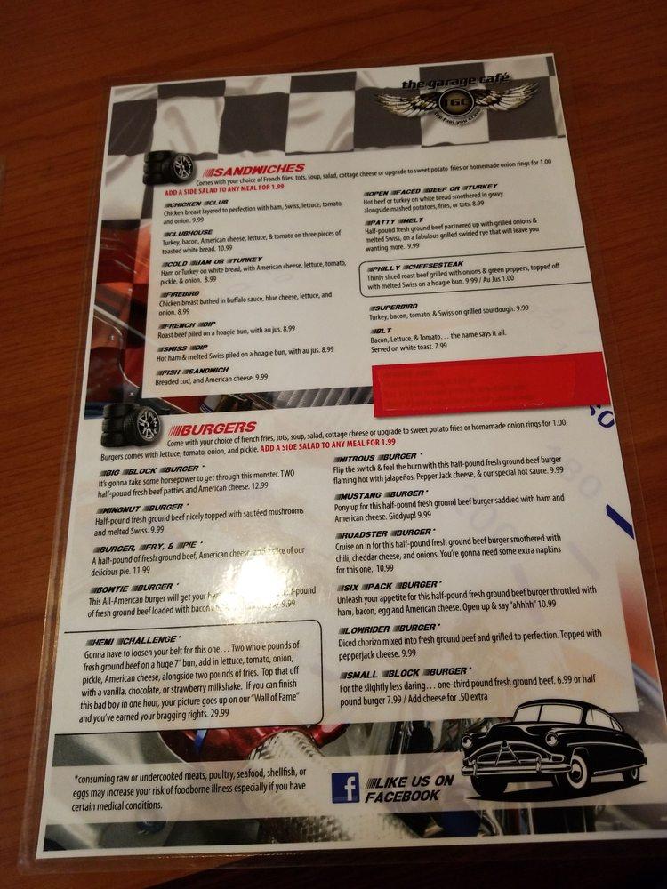 Menu at The Garage Café restaurant, Notus