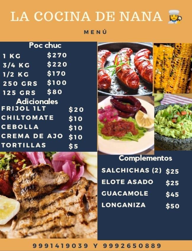 Carta del restaurante La Cocina De Nana, Merida