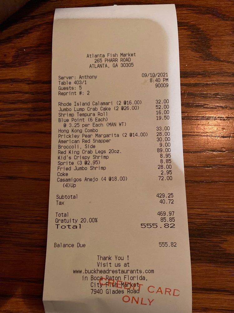 Menu at Atlanta Fish Market pub & bar, Atlanta, 265 Pharr Rd NE