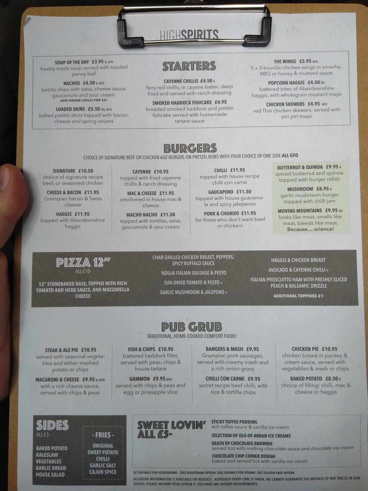 Menu At High Spirits Falkirk Pub And Bar Falkirk 2570