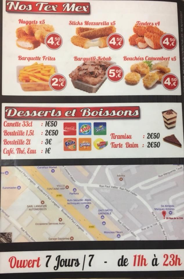 Menu at Seven tacos (Kebab De La Cité) restaurant, Fontaine