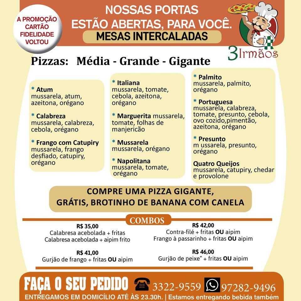 Pizzaria e Bar 3 Irmãos cardápio