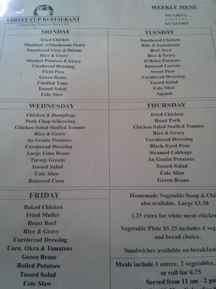 Menu at Coffee Cup Restaurant, Pensacola