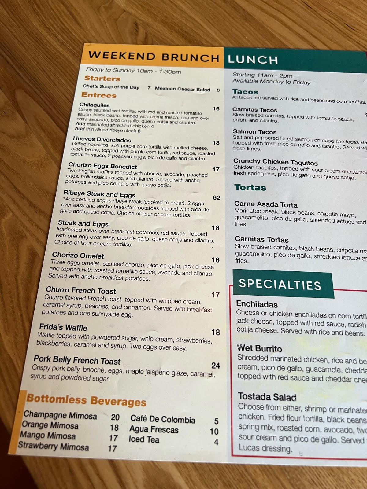 Menu at Corazon Taste of Mexico pub & bar, Brea, 120 S Brea Blvd suite 106