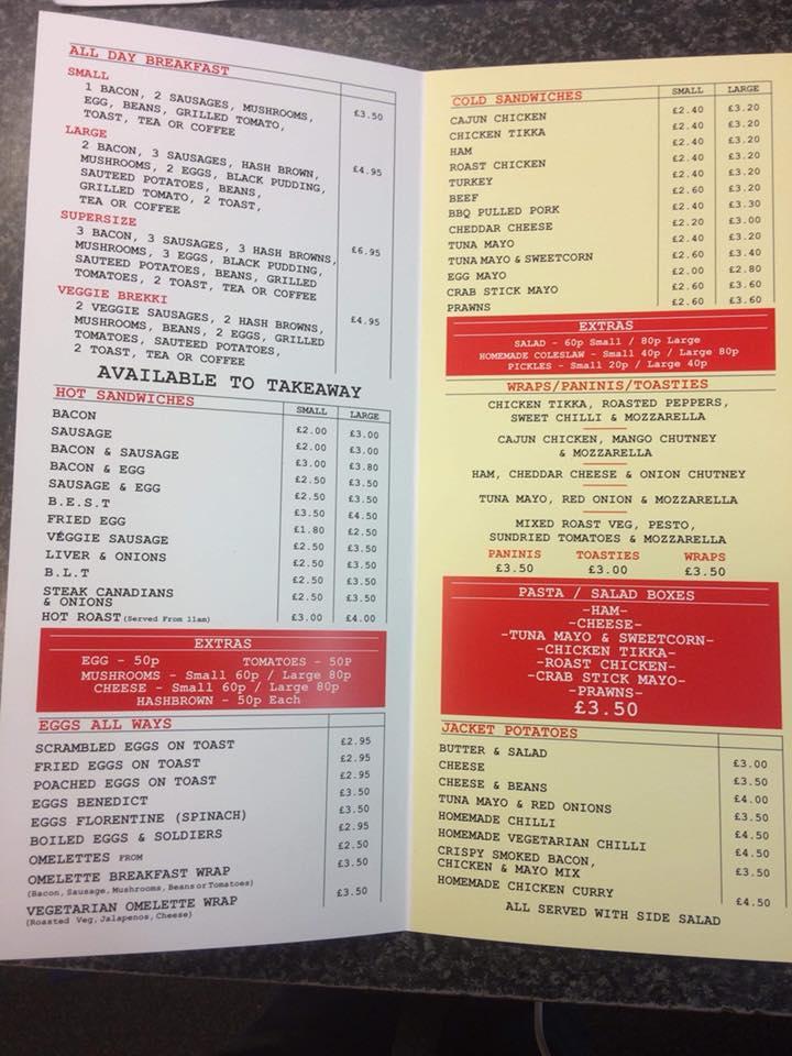 Menu at Porky's restaurant, Sheffield