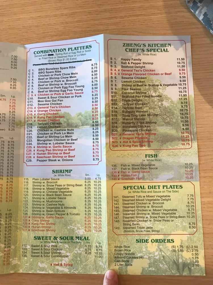 Menu at Zheng's Chinese Kitchen restaurant, Goodyear