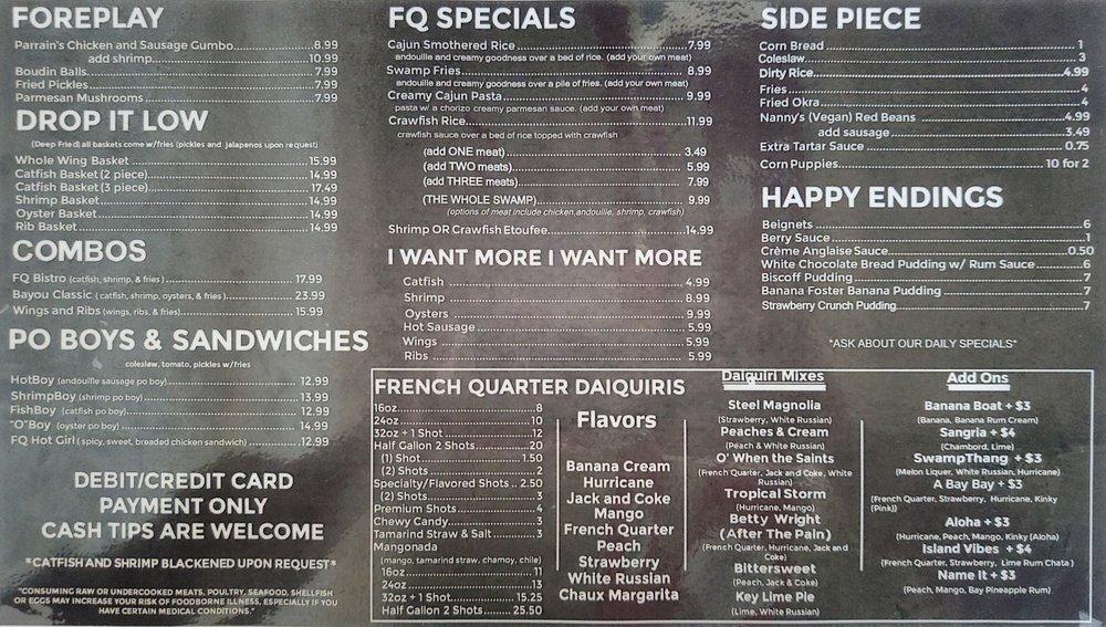 Menu at French Quarter Bistro pub & bar, Forney