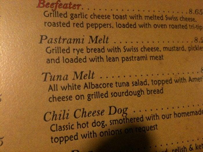 Menu at GoodFellas Cafe, Corona