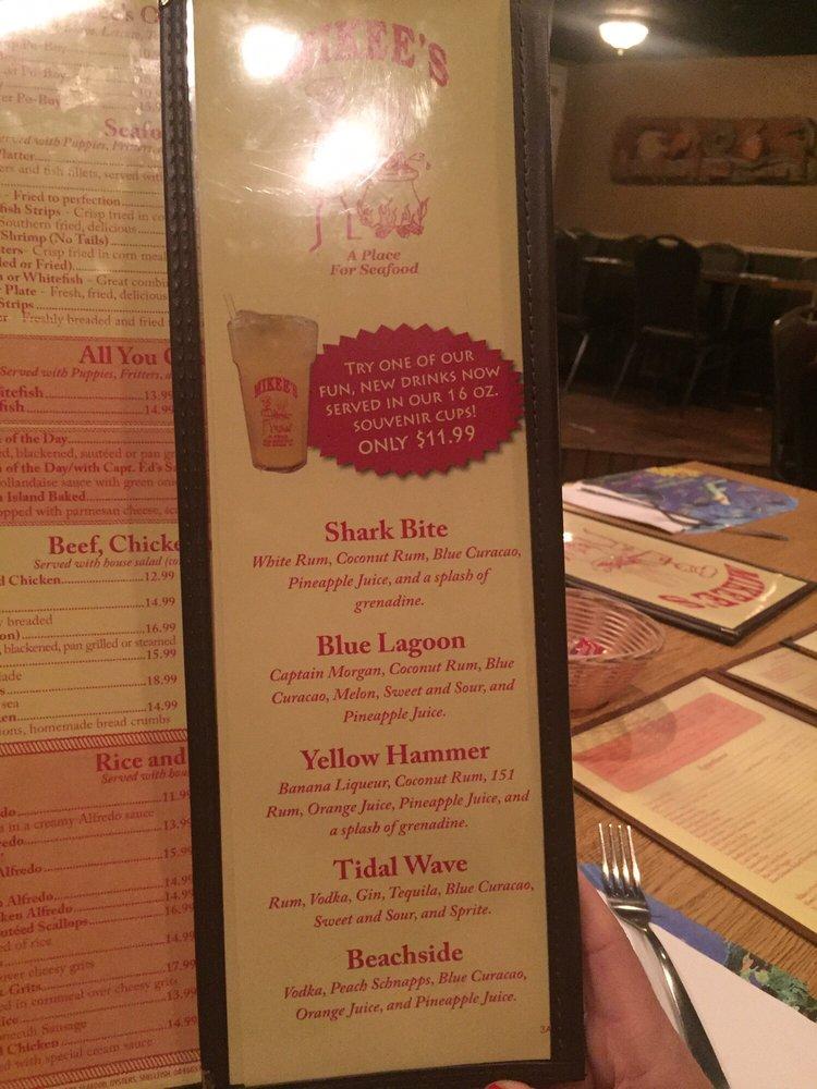 Menu at Mikee's Seafood restaurant, Gulf Shores