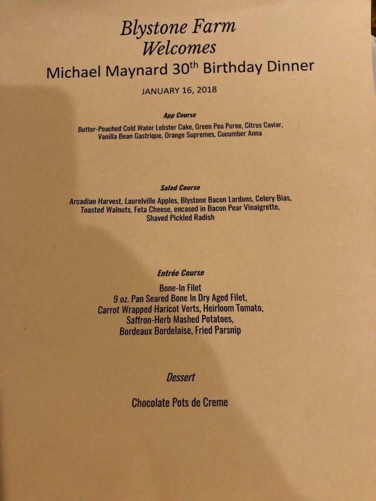 Menu at Blystone Farm restaurant, Canal Winchester