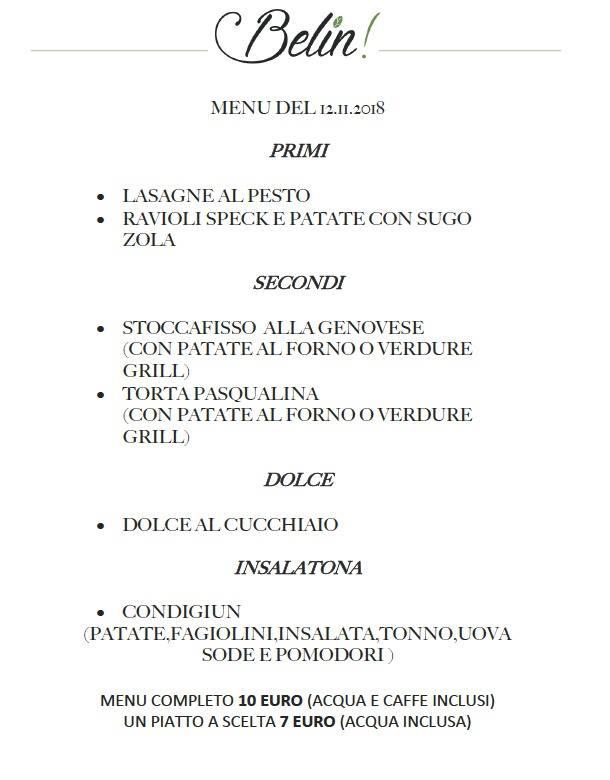 Menu at Belin pansoti pesto e passione restaurant, Milan