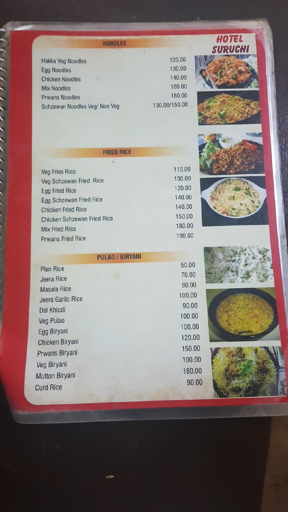 Hotel suruchi menu