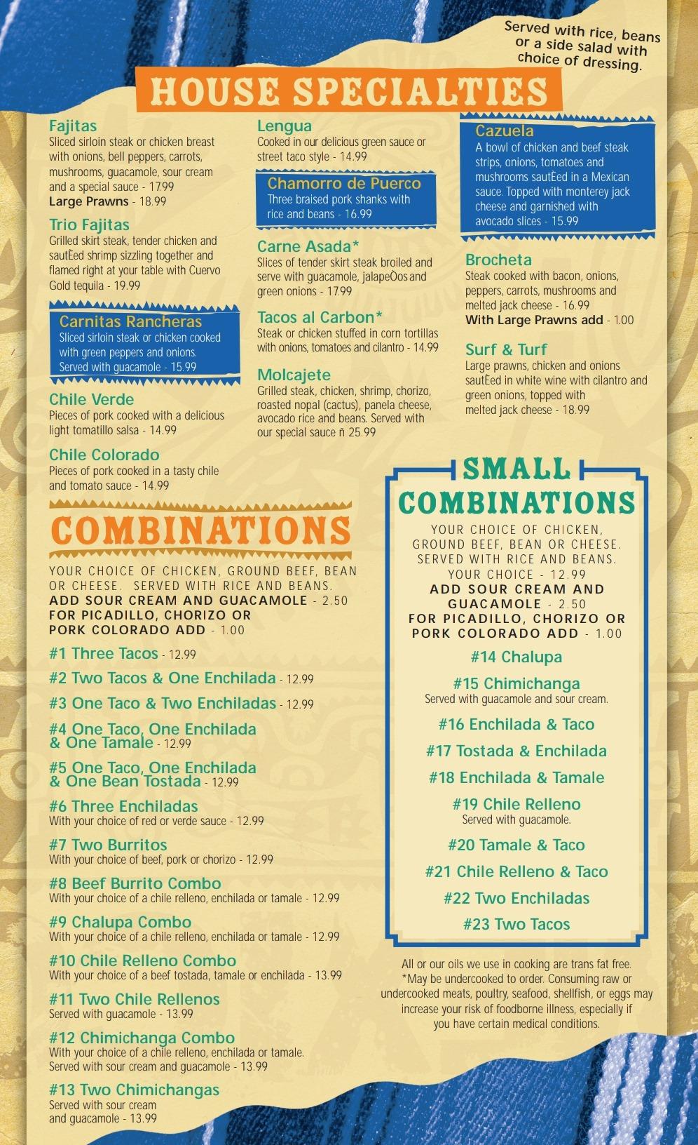 Menu at Tepic Mexican Restaurant Burlington, Burlington