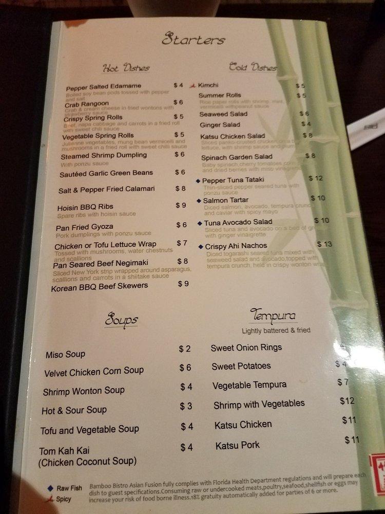 Menu at Bamboo Bistro restaurant, Lady Lake, 700 US441