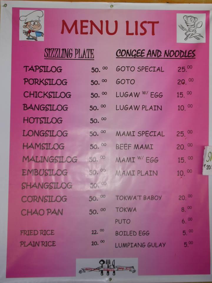 Menu at Dha Vest Gotohan and Tapsilog restaurant, San Carlos City