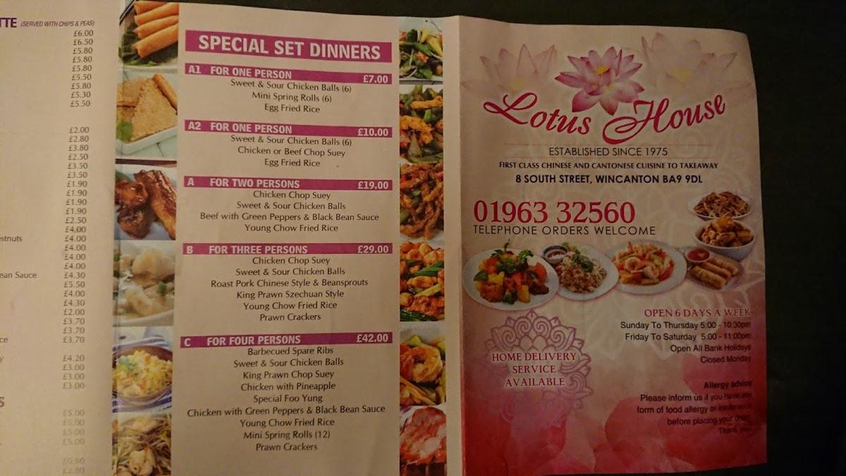 Menu at Lotus House, Wincanton, 8 South St