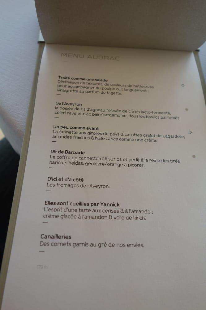 Menu au Le Suquet Sebastien Bras restaurant, Laguiole