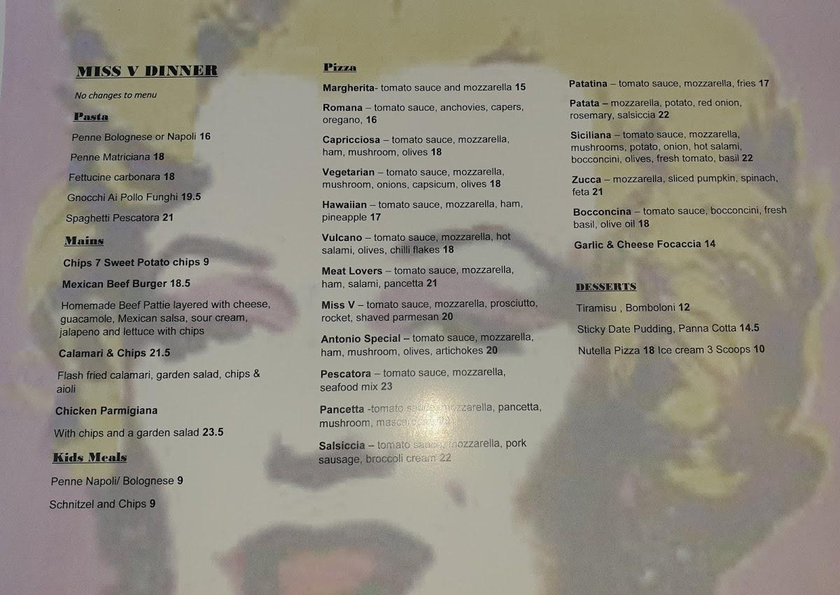 Menu at Miss V Espresso cafe, South Morang