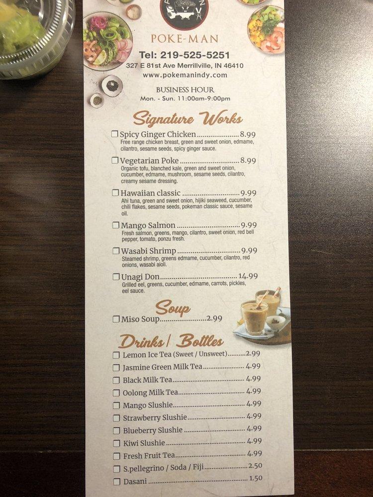 Menu at POKEMAN pub & bar, Merrillville, 327 E 81st Ave