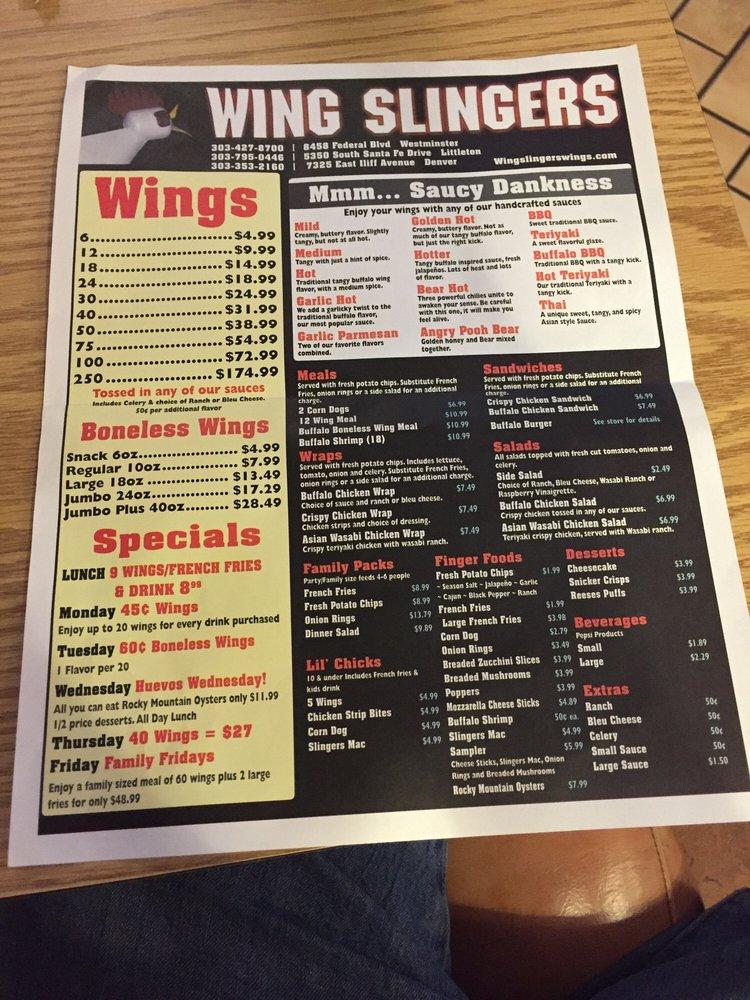 wing slingers menu