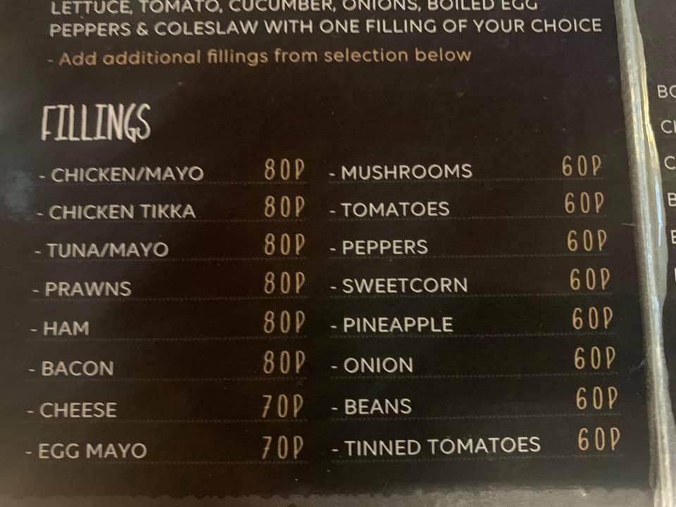 Menu at Arcade cafe, Colne