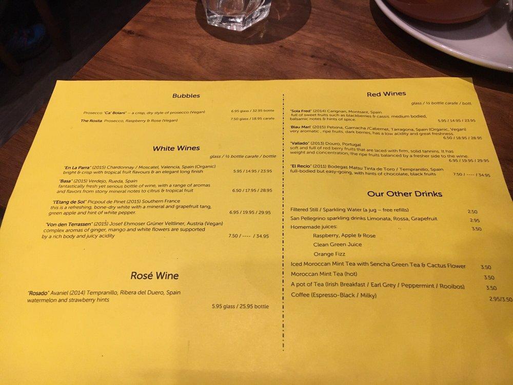 Menu at Brother Hubbard (North), Dublin