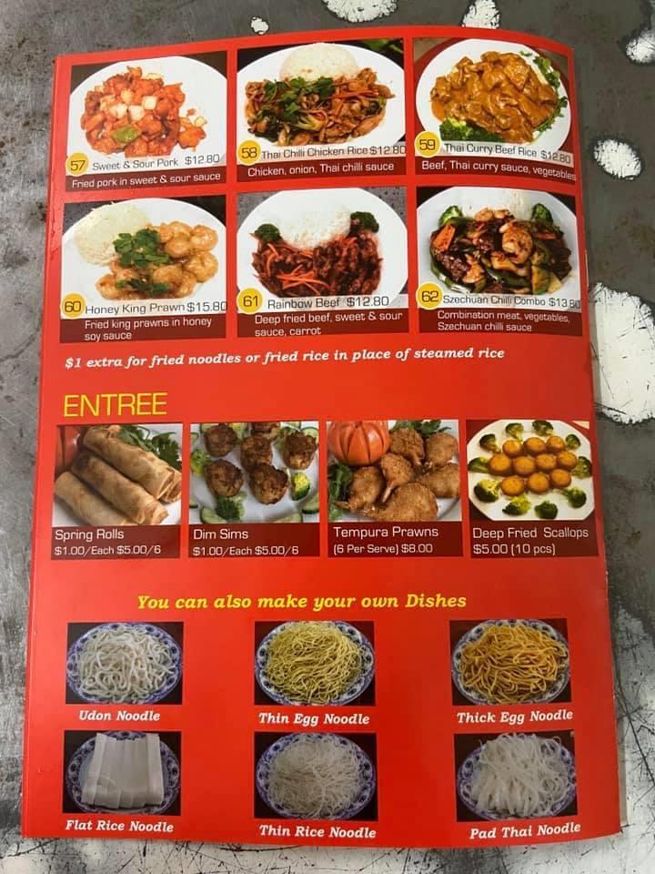 Menu at Noodle Paradise restaurant, Taree