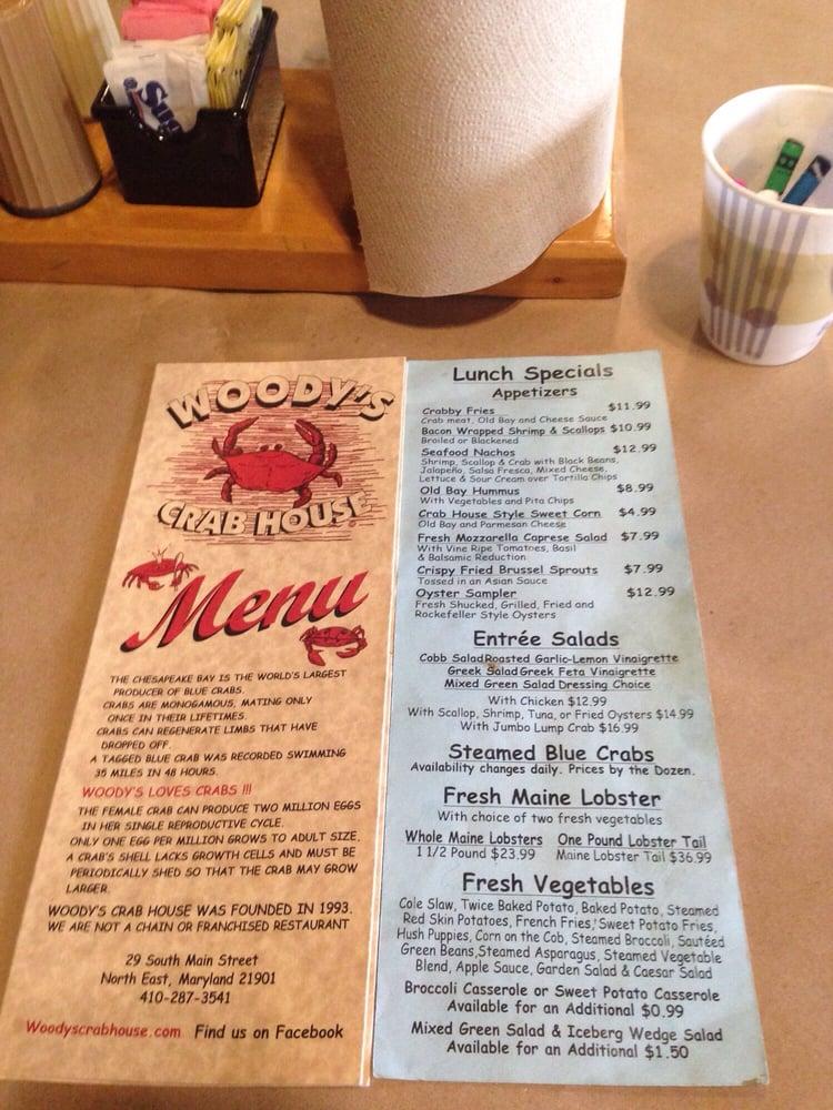 Menu at Woody's Crab House restaurant, North East