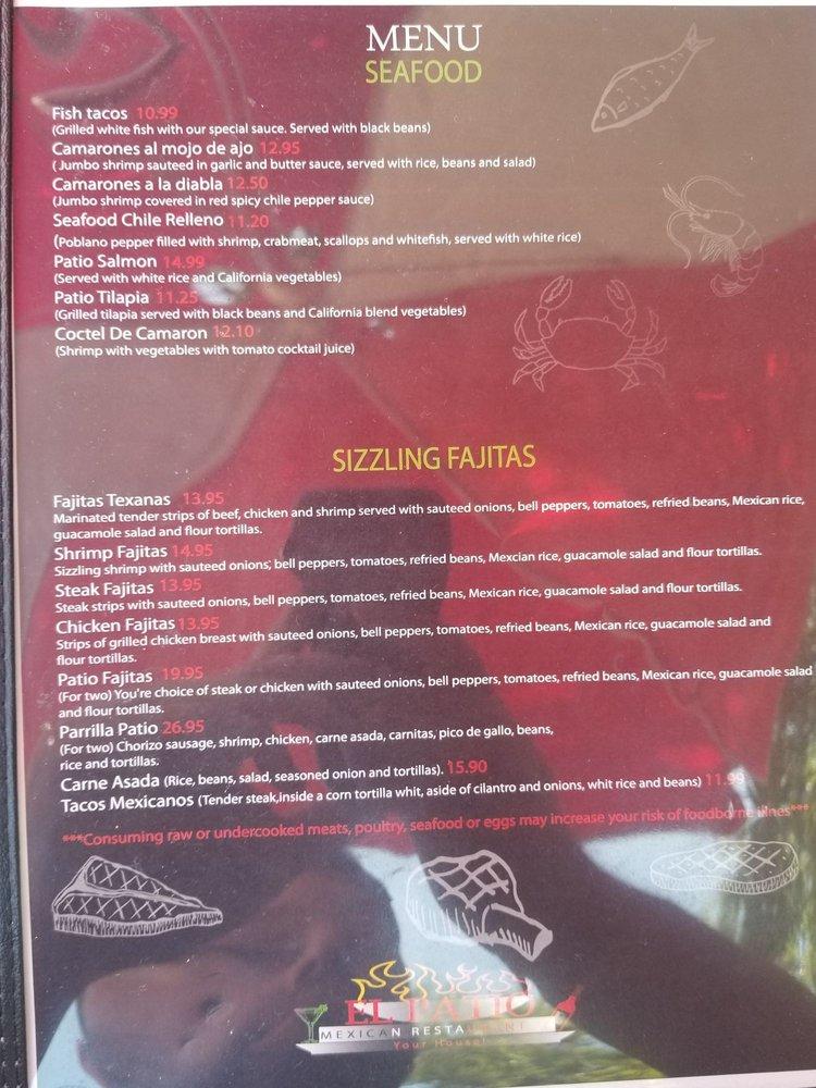 Menu at El PATIO restaurant, Lexington