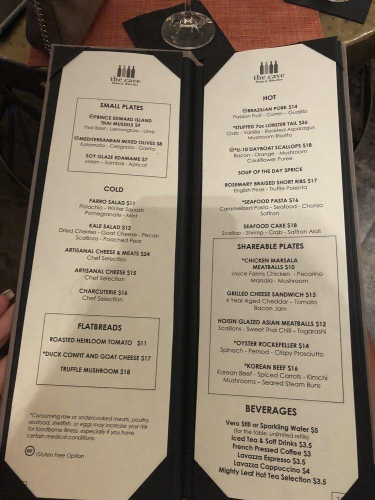 Menu at The Cave Bistro & Wine Bar, Naples, Vanderbilt Beach Rd 602