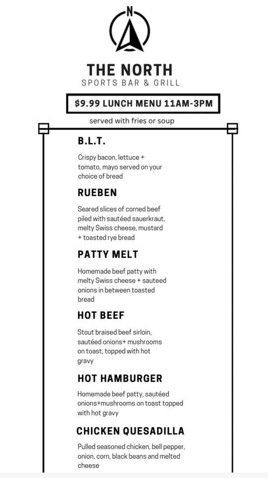 Menu at The NORTH Sports Bar+Grill, Medicine Hat