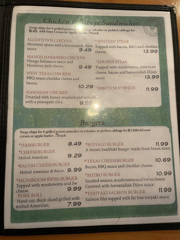 Menu at Chicken Lounge pub & bar, Allentown