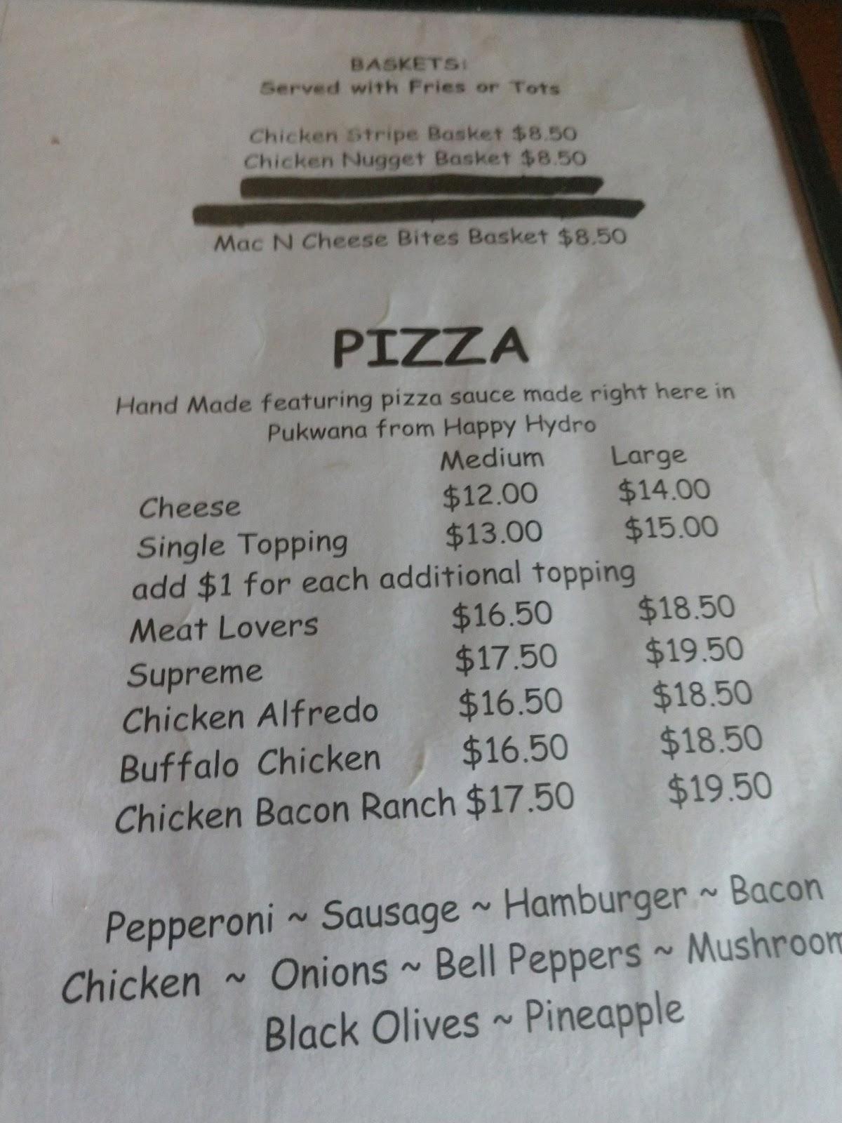 Menu at Buzzards Bar, Pukwana
