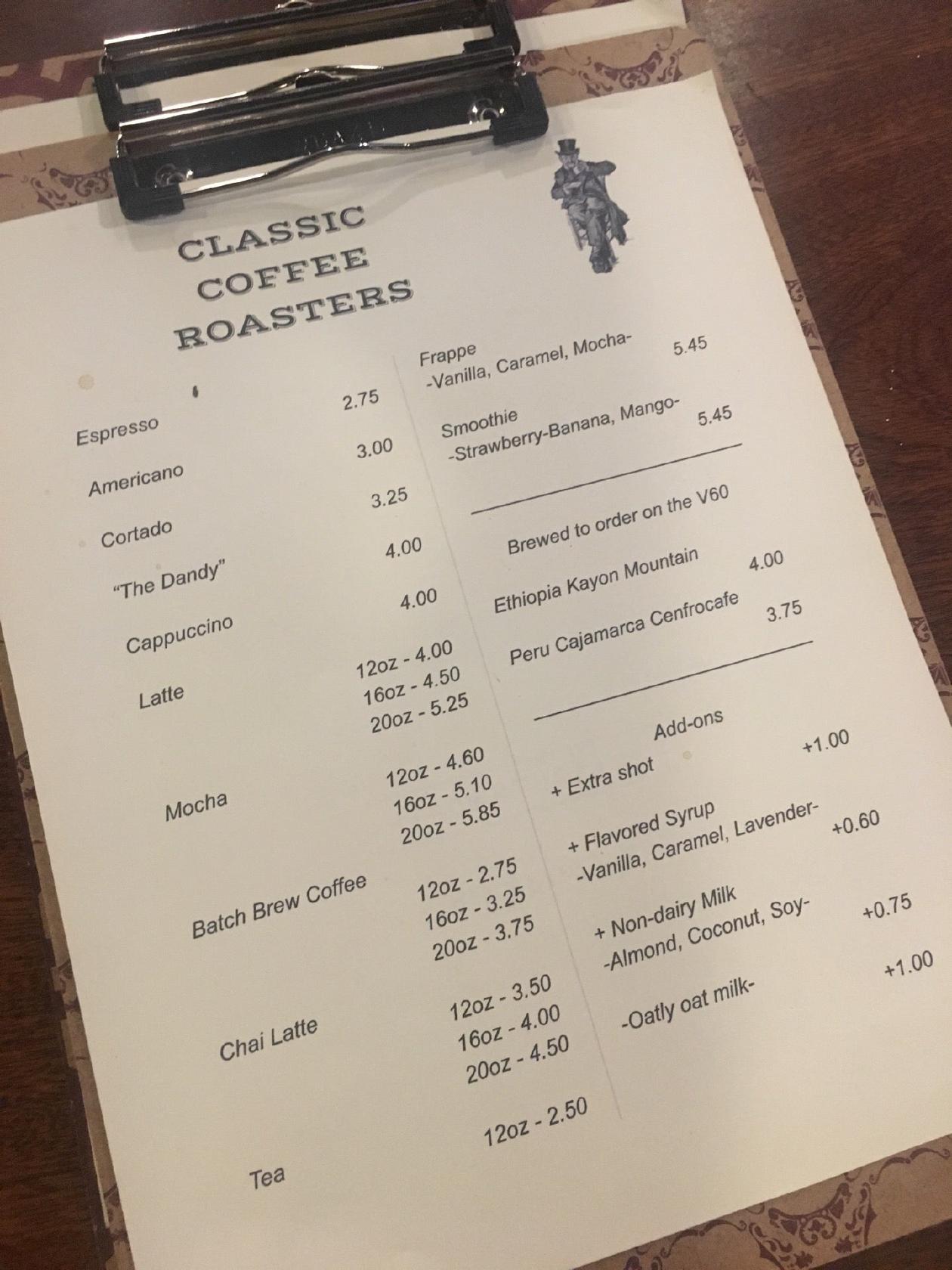 Menu at Highfalutin Coffee Roasters pub & bar, Charleston