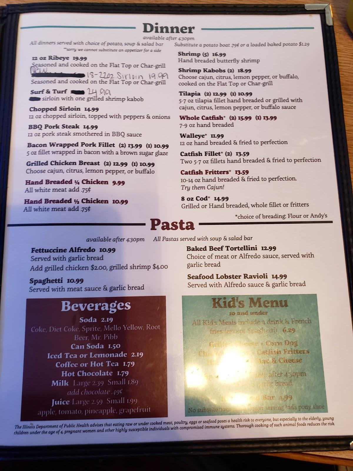 Menu at Jo's Place restaurant, Virden