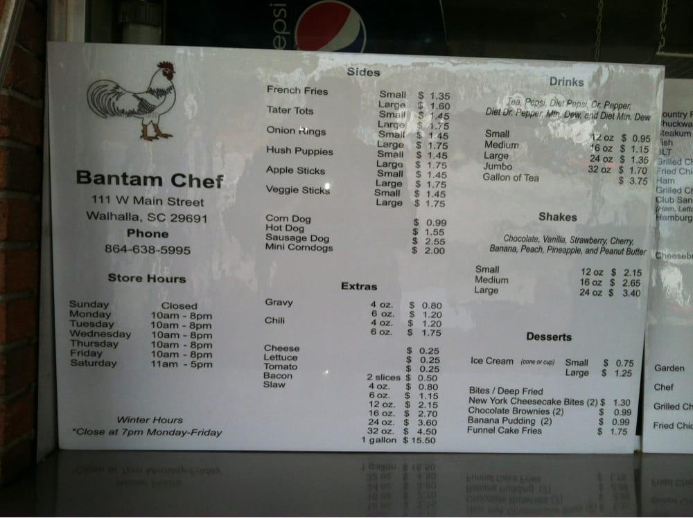 Menu at Bantam Chef of Walhalla desserts, Walhalla