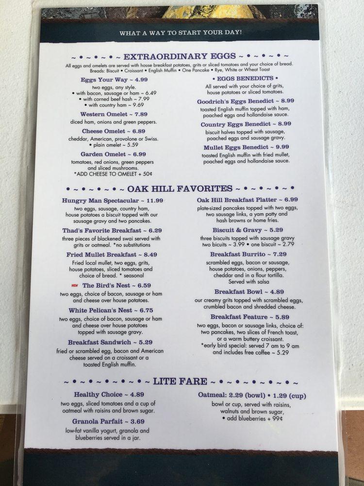 Menu at Goodrich Seafood & Oyster House restaurant, Oak Hill