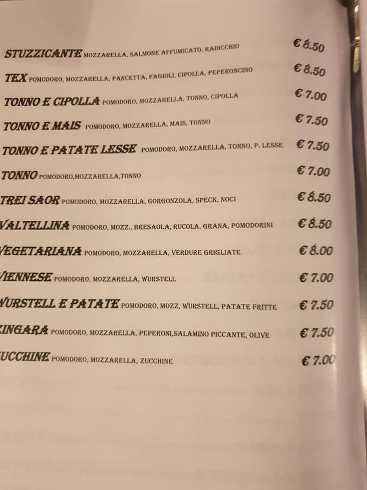 Menu at La Stua restaurant, Falcade