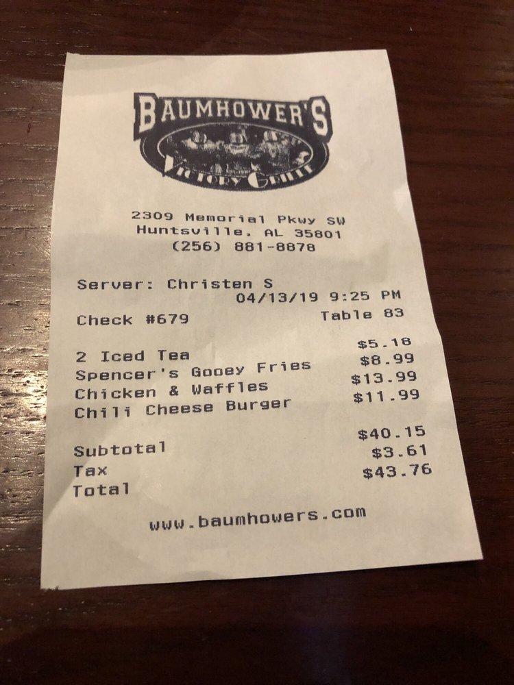 Menu at Baumhower’s Victory Grille Huntsville pub & bar, Huntsville