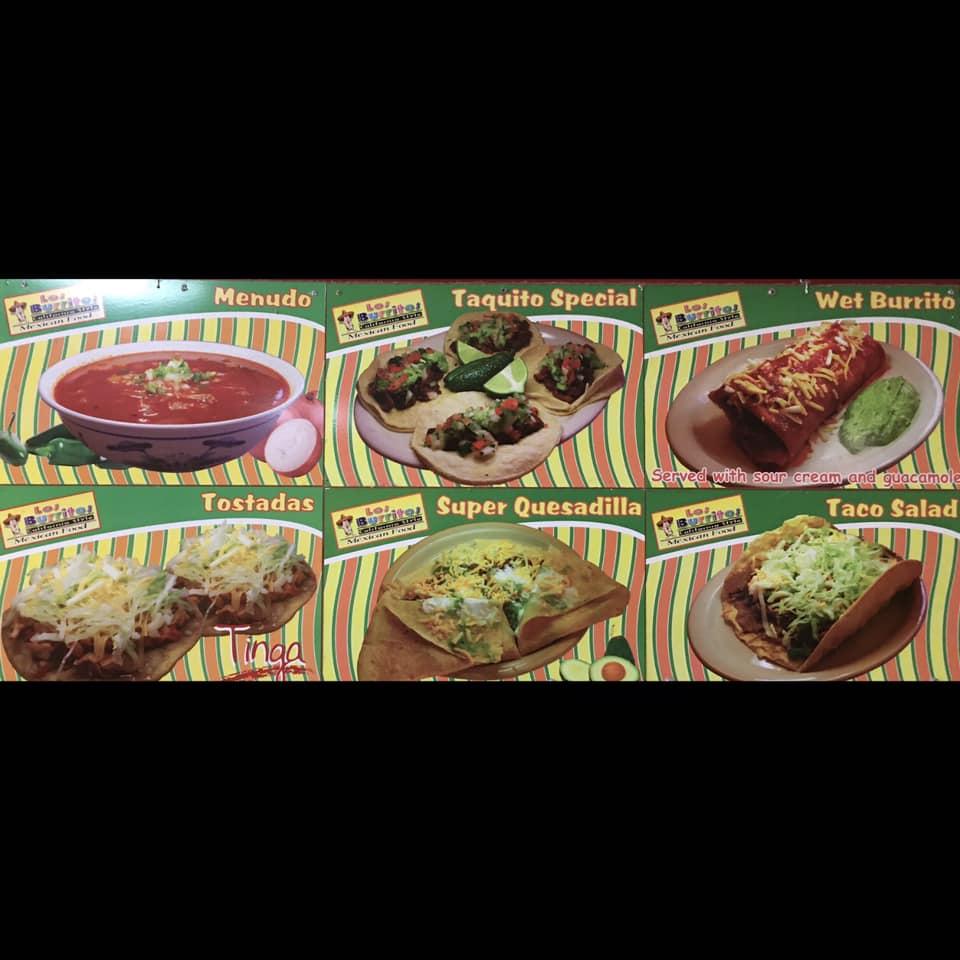 Menu at Los Burritos restaurant, Killeen