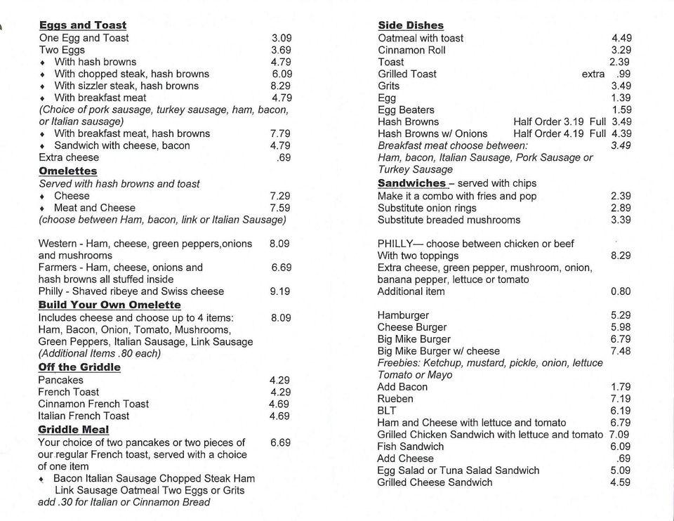 Menu at Bringer Inn Inc restaurant, Saginaw