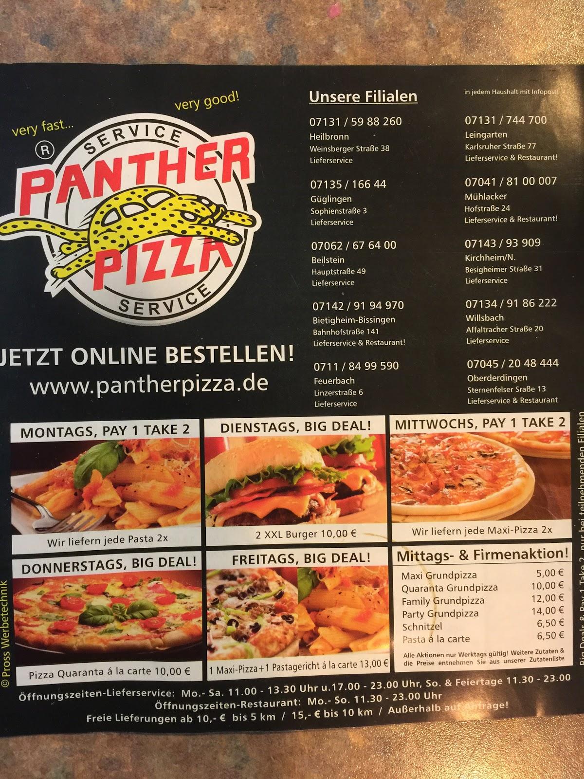 Speisekarte von Panther Pizza Beilstein, Beilstein