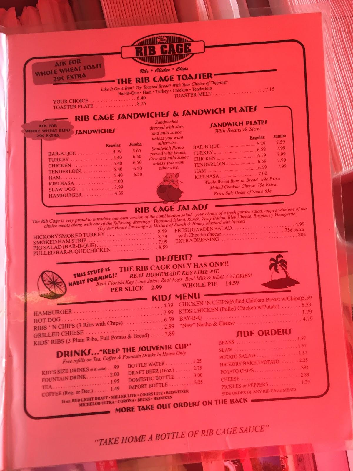 Menu at Rib Cage steakhouse, Counce, TN57