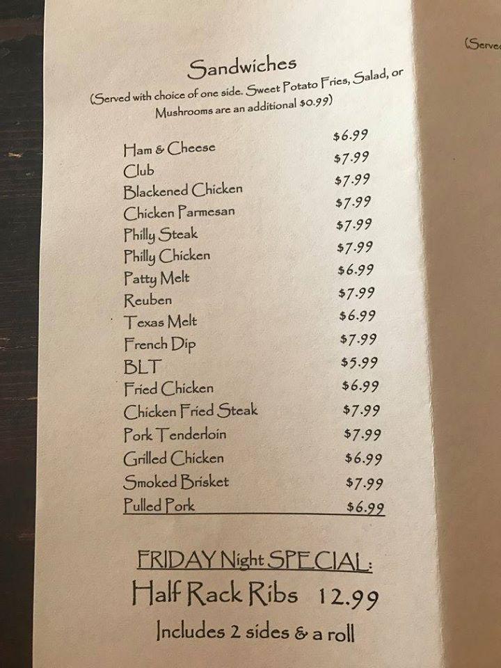 Menu at Baileys Family Dining restaurant, Carl Junction